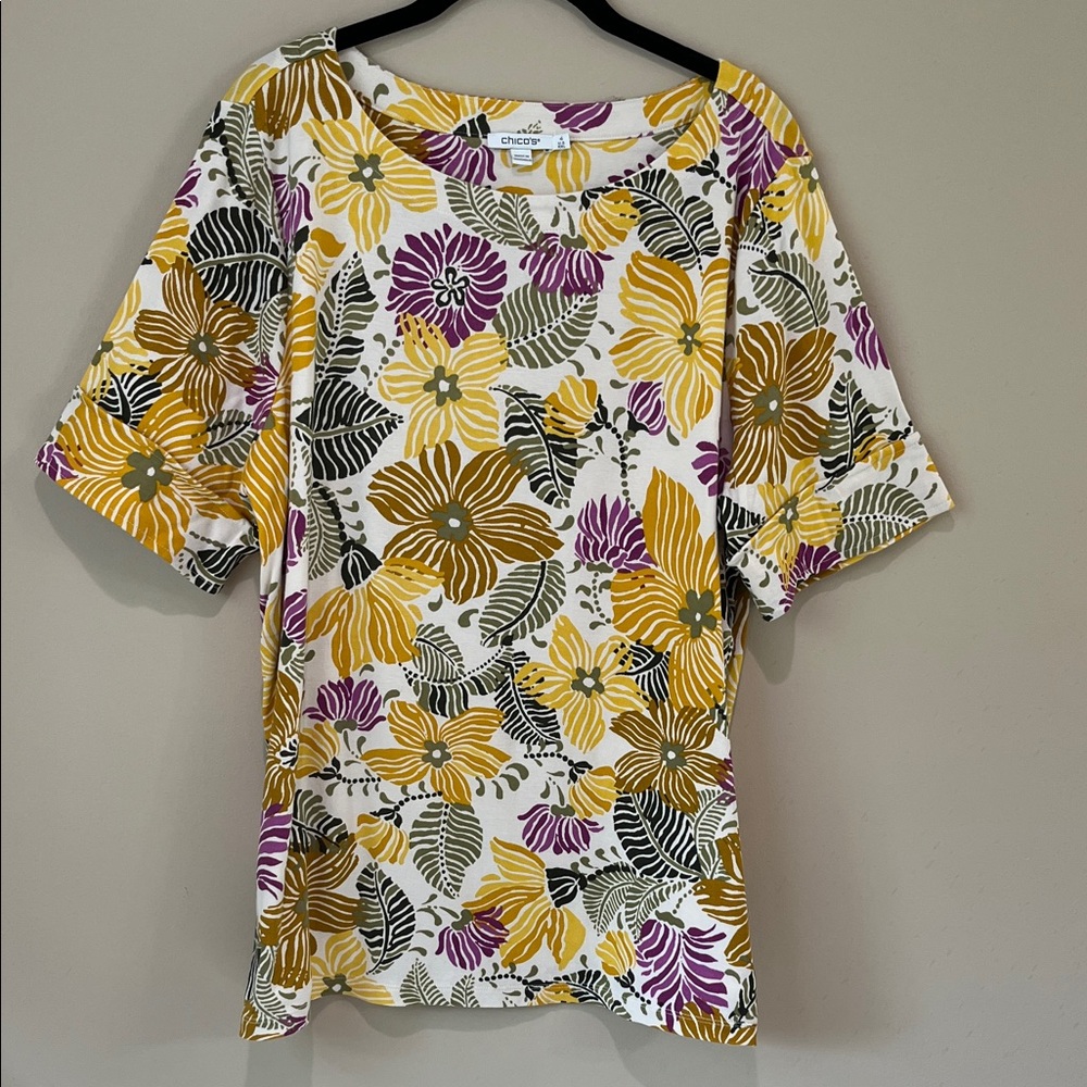 Chico's Vibrant Floral Blouse - Yellow, Purple